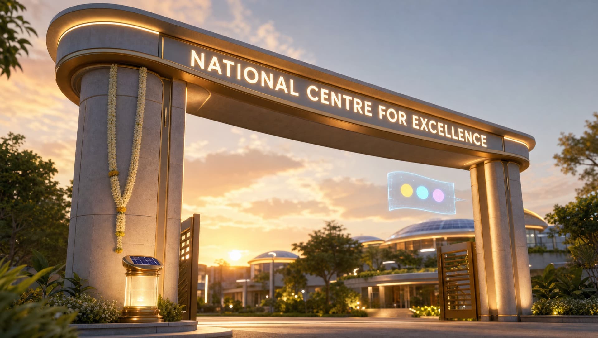 An NCFE school gate arch at golden hour